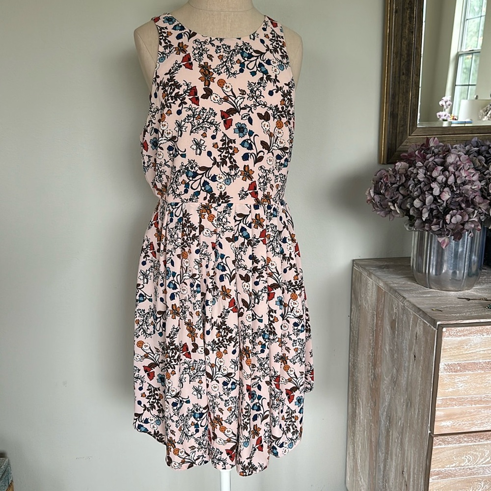 Lush peach teal brown gorgeous floral and vine tank dress large